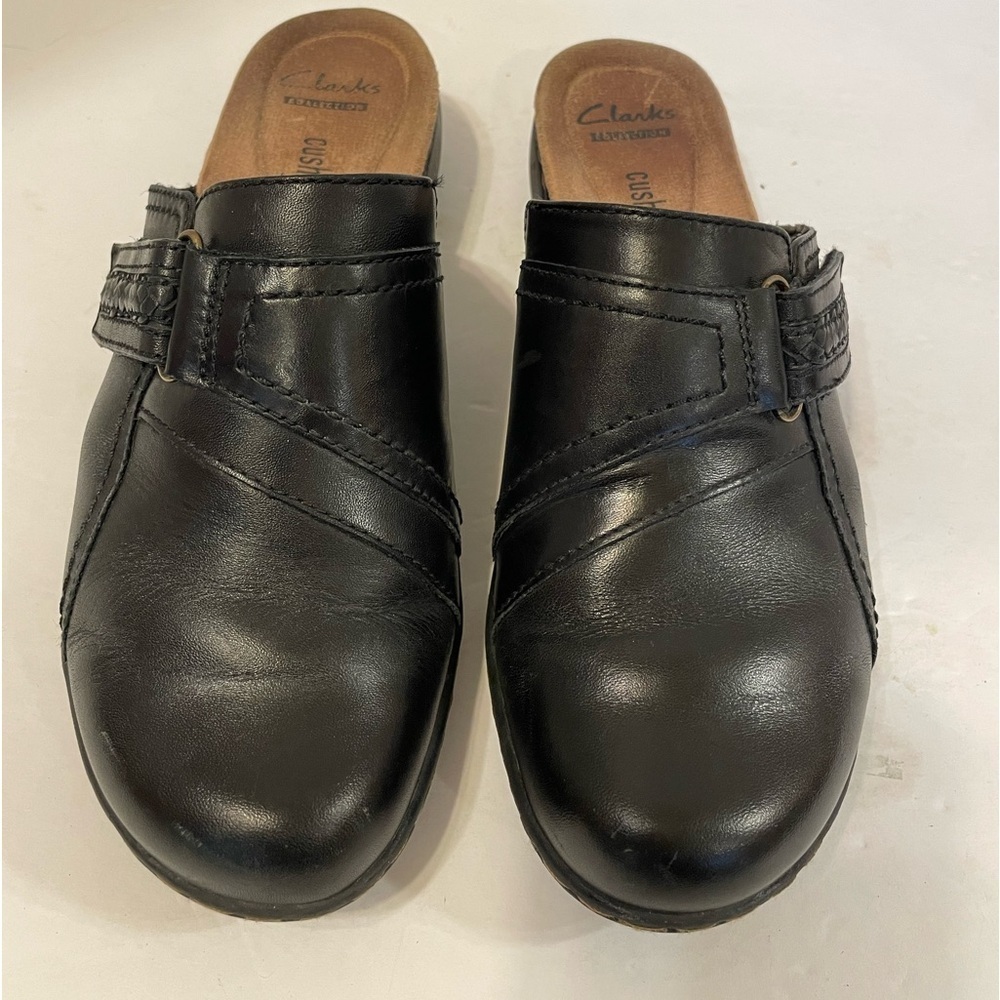 Clarks Collection Soft Cushion Black Low Heel Clog Slip-on Shoes Size 6 1/2 M